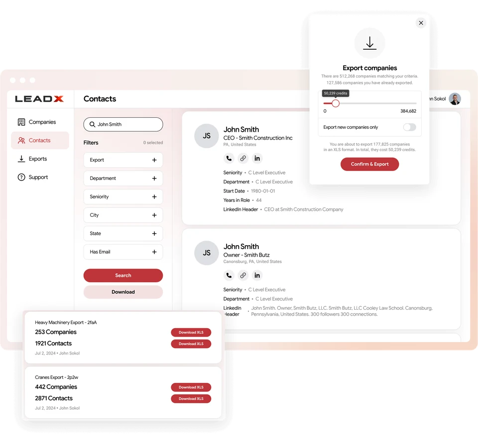 LeadX company search results and qualification filters