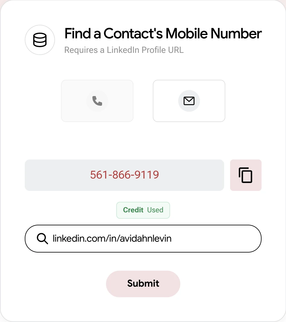 LeadX mobile number enrichment tool showing a mobile result